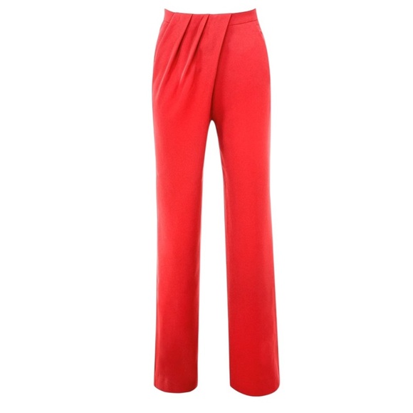 House Of CB London Red Drape Front Cosima High Waist Trousers - Picture 3 of 9